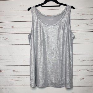 Eileen Fisher Gray silver Metallic Organic Linen Tank Top
